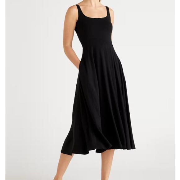 NEW Quince Tencel Jersey Fit & Flare Dress Women's XS Black - Picture 1 of 11